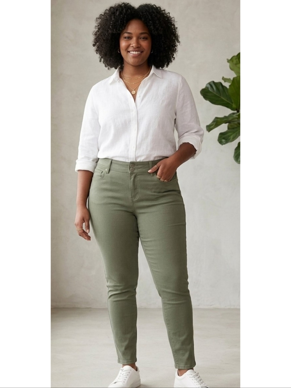 Sabrina Lauren Perfect Fit Skinny Ankle Pants Olive Green Size 14W